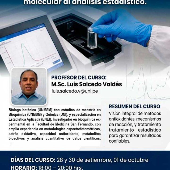 Curso: 𝗙𝘂𝗻𝗱𝗮𝗺𝗲𝗻𝘁𝗼𝘀 𝗾𝘂í𝗺𝗶𝗰𝗼𝘀 𝘆 𝗵𝗲𝗿𝗿𝗮𝗺𝗶𝗲𝗻𝘁𝗮𝘀 𝗮𝗻𝗮𝗹í𝘁𝗶𝗰𝗮𝘀 𝗽𝗮𝗿𝗮 𝗹𝗮 𝗲𝘃𝗮𝗹𝘂𝗮𝗰𝗶ó𝗻 𝗱𝗲 𝗹𝗮 𝗰𝗮𝗽𝗮𝗰𝗶𝗱𝗮𝗱 𝗮𝗻𝘁𝗶𝗼𝘅𝗶𝗱𝗮𝗻𝘁𝗲: 𝗱𝗲 𝗹𝗮 𝗿𝗲𝗮𝗰𝗰𝗶ó𝗻 𝗺𝗼𝗹𝗲𝗰𝘂𝗹𝗮𝗿 𝗮𝗹 𝗮𝗻á𝗹𝗶𝘀𝗶𝘀 𝗲𝘀𝘁𝗮𝗱í𝘀𝘁𝗶𝗰𝗼
